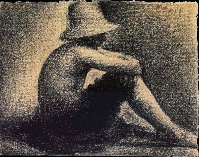Georges Seurat The Youngster Wearing hat sat on the Lawn Norge oil painting art